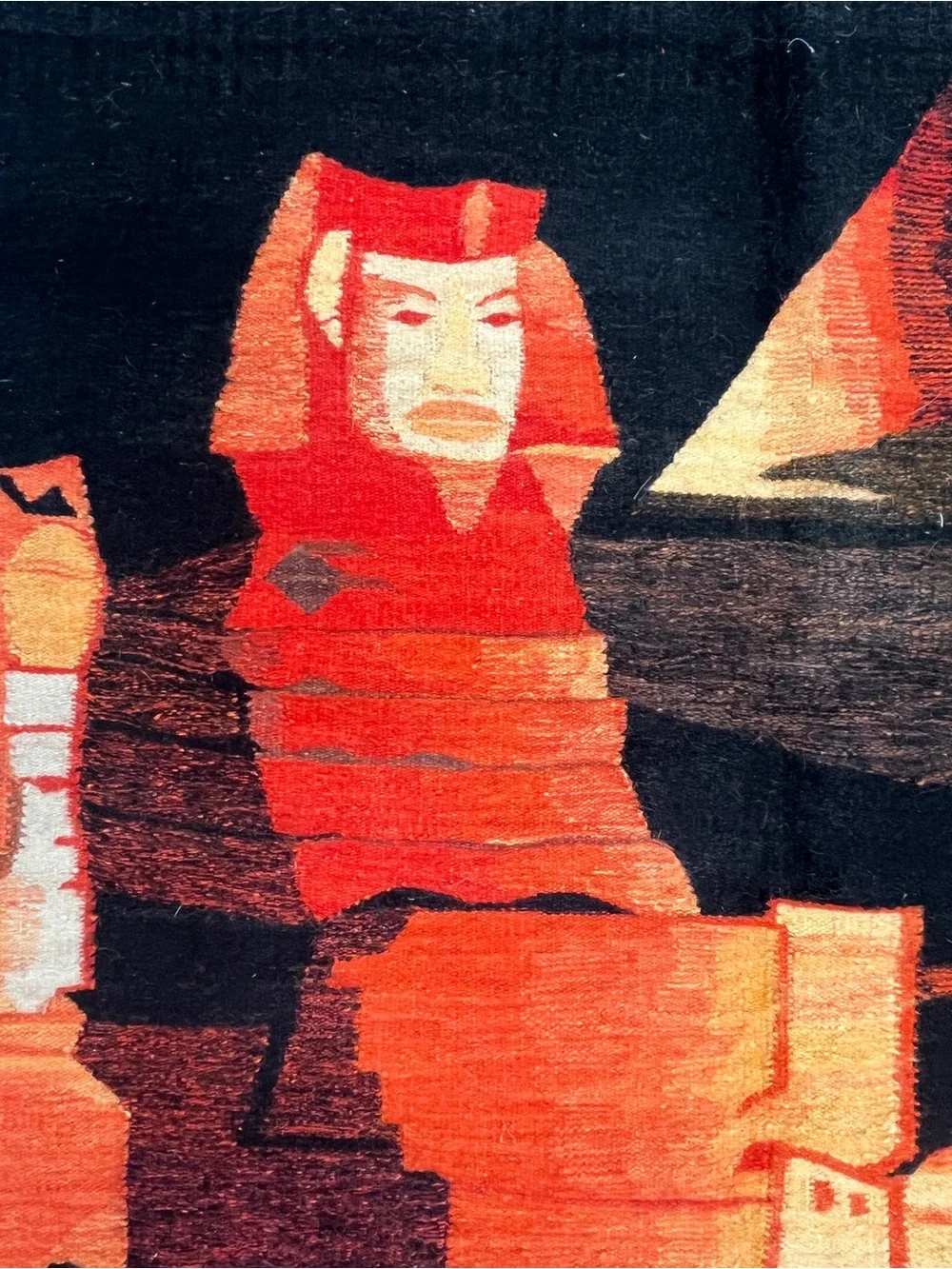 Handwoven Egyptian Sphinx & Pyramid Wall Hanging - Black & Orange 40x64”